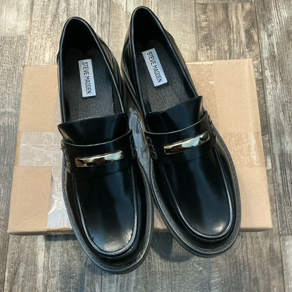Steve Madden Elegant Black Leather Loafers Size 10 - Picture 8 of 16